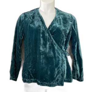 J Jill blouse velvet wrap top women’s size 8 Teal Green whimsygoth fairy beaded